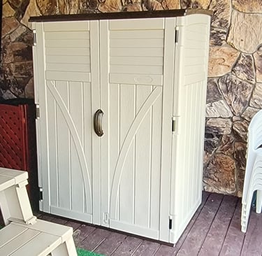Storage shed assembled from a kit