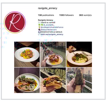 Aperçu de la page Instagram du restaurant ravigote avec 6 photographie de plats