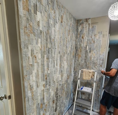 before photo of marble tile hallway in new england