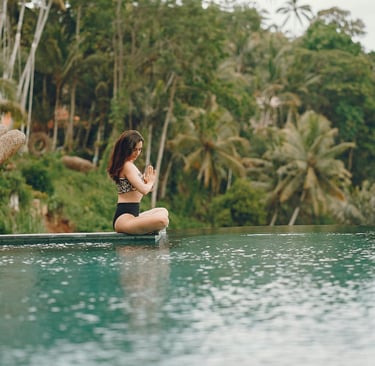 Solo traveler practicing yoga in Ubud, Bali