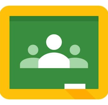 Displays the image of google classroom using a whiteboard and several images suggesting people