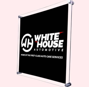 Acrylic Wall Frame with Black Background & White House Automotive Logo