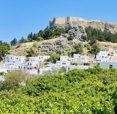 white houses in Lindos Rhodes and Lindos Acropol