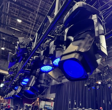 Aryton and Chauvet Moving Head Fixtures on Tyler GT Pre-Rig Trussing.