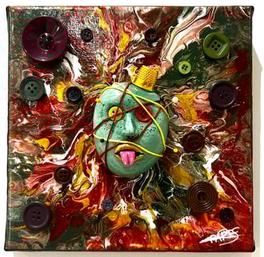 a painting of a face with buttons