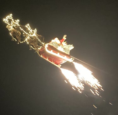 Santa flying over Lake Geneva at Montreux Christmas Markets