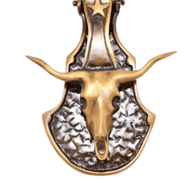 a bull head with a long horn and a long horn