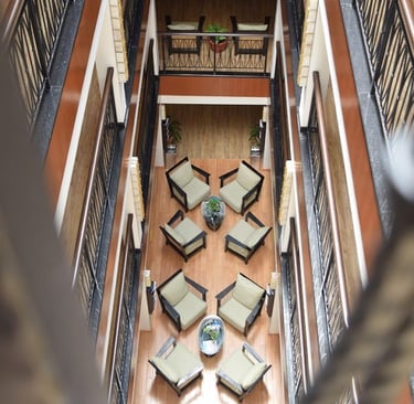 A top-down view of the hotel's lounge