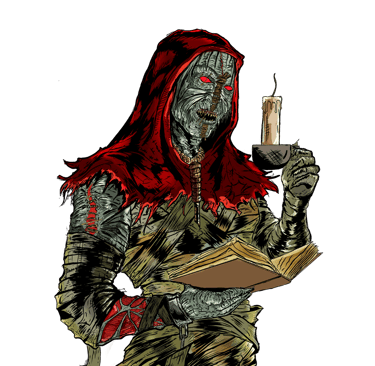 Portrait of Sugrom Haki, the ancient mummy librarian and horror host of Memoirs of a Monster Society