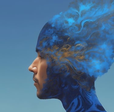 homem, com efeito de fumaça saindo da cabeça, significando tranforação