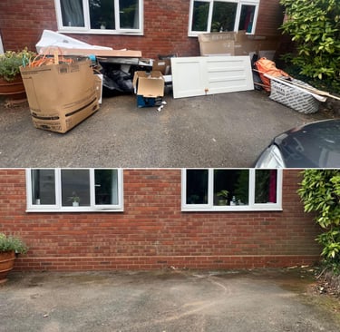 before and after picture of waste removed by Hilton clearance in st johns Worcester