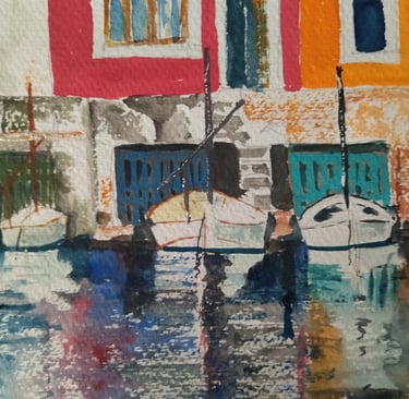 a painting of a boat in the water