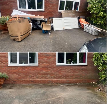 before and after picture of waste removed by Hilton clearance in st johns Worcester