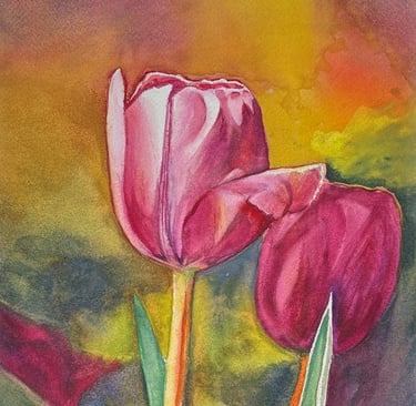 Watercolour of two pink Tulip flowers