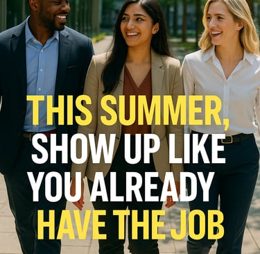 three people walking down a sidewalk with the words, this summer show up like you