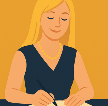 Cath Patterson writing a blog