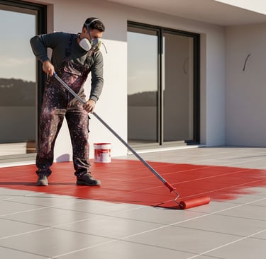 a man is cleaning a red carpet with a broom