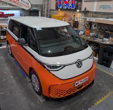 VW ID Buzz lower half wrap in Avery orange and gloss black