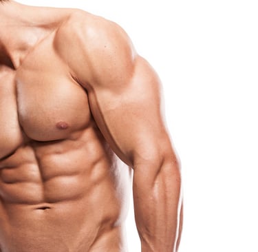 a man with a muscular body and a dumbbleach