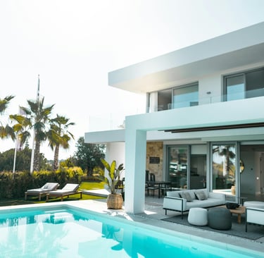 a large pool with a couch and a couch