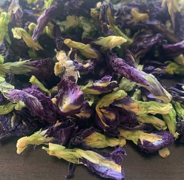a pile of dried blue butterfly pea flower petals