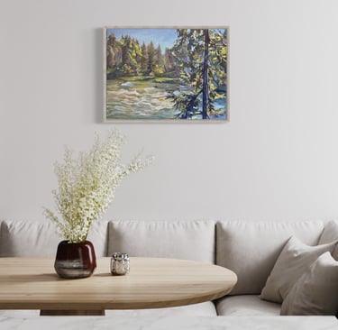 Angela Moiseieva’s River Landscape oil painting 'Enchanted River Where Nature's Force Unfolds' 18x24