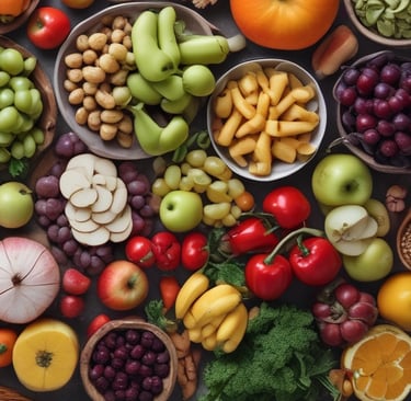Assortment of fruits and vegetables. Nutrition, nutrition coach, IBD support, gut health