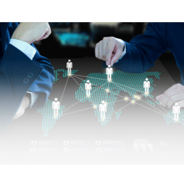 two men in suits and ties are pointing at a map of a map of the