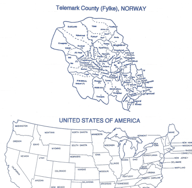 Cover of Telemark to America Vol 2 featuring a map of Telemark and the united states