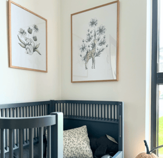 Kids Room with animals illustrations framed art print hanged on the walls