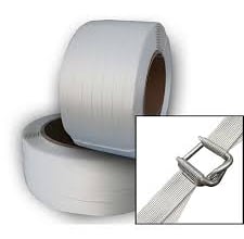 Composite cord strapping applied on steel cargo bundles