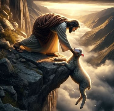 Jesus giving a helping hand to save his sheep
