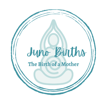 Logo of Juno Births - a woman in a yoga pose with a yoga mat