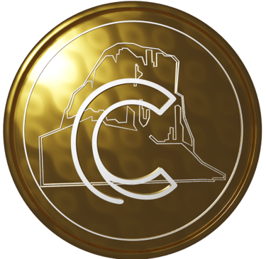 a gold coin with a map of the city