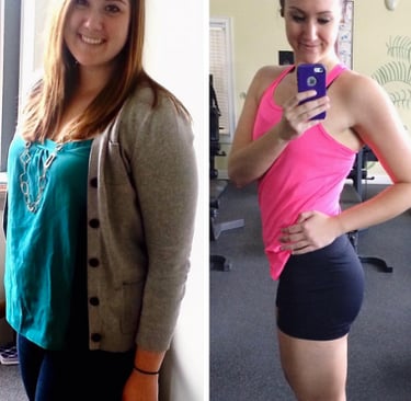 before and after weight loss client result with online coaching