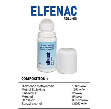 elfenac roll on, pain relief, diclofenac, methyl salicylate, linseed oil, menthol, capsaicin, benzyl