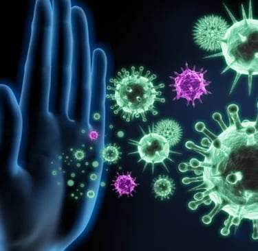 Visualisatie van een sterk immuunsysteem dat virussen en bacteriën afweert voor optimale gezondheid