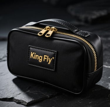Classic black train case with gold zippers, a high-quality custom bag by King Fly.