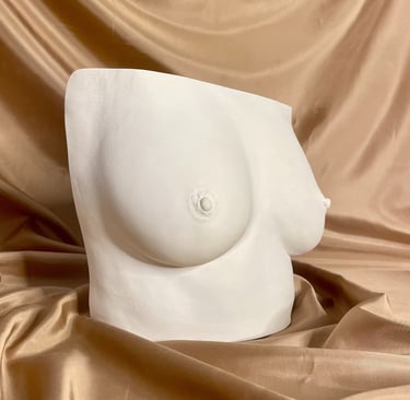 Moulage grande poitrine en plâtre sur fond doré