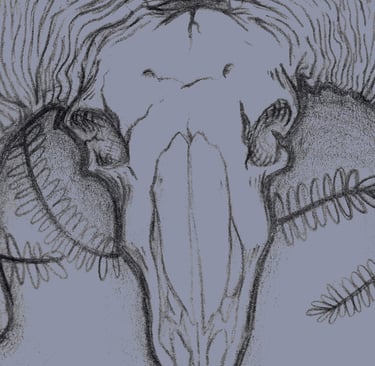 pencil in sketchpad drawing of a ram skull as seen in a shop in Jerome Arizona.