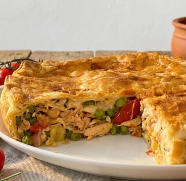 Chicken and vegetable puff pastry pie