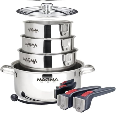 Magma 10 Piece Gourmet Nesting Stainless Steel Cookware Set, Induction Compatible, Oven Safe to 500