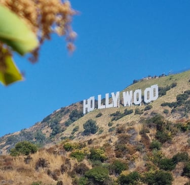 Vue du panneau Hollywood Sign depuis une randonnée dans les collines de Los Angeles