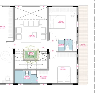 West facing Fortune Hestia villa first floor plan featuring bedrooms with attached balconies
