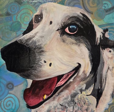 A painting of a dog, pet portrait