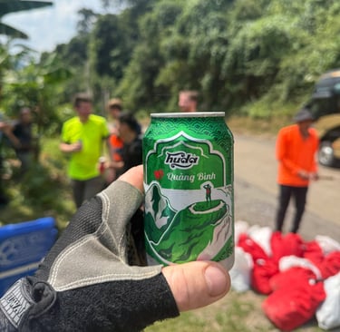 final trek form the exit of hang son doong cave to the road and a huda beer