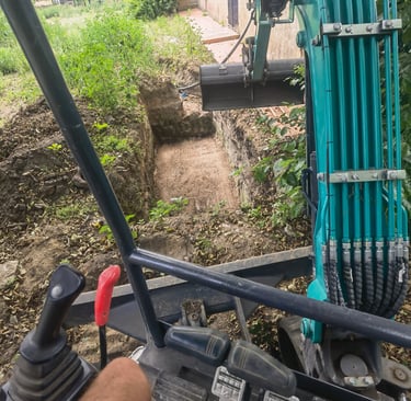 Pose d'une cuve de relevage camping