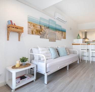 a living room with a couch and a television