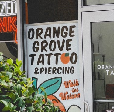 Exterior front window at Orange Grove Tattoo