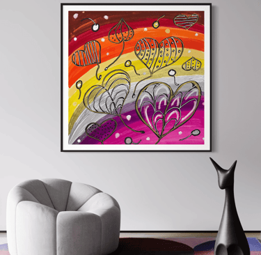 original painting of hearts on multicolor background